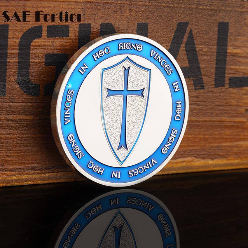 Knights Templar Commandery Coin - IN HOC SIGNO VINCES Light Blue - Bricks Masons