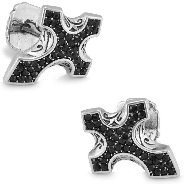 Knights Templar Cufflink - Electroplated Black Rhinestones Filled Cross - Bricks Masons