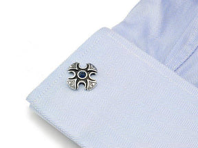 Knights Templar Cufflink - Electroplated Blue Rhinestone Cross - Bricks Masons