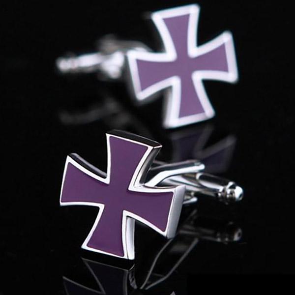 Knights Templar Cufflink - Purple Silver Cross - Bricks Masons