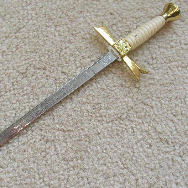 Knights Templar Dagger - Gold Sable Fornitura Knob Ceremony Sword Knife W/ Scabbard Stand 12" - Bricks Masons