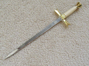Knights Templar Dagger - Gold Sable Fornitura Knob Ceremony Sword Knife W/ Scabbard Stand 12" - Bricks Masons