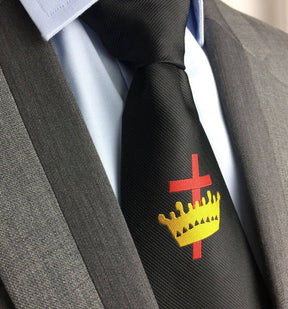Knights Templar Commandery Necktie - Black Knights Templar Commandery Machine Embroidery - Bricks Masons