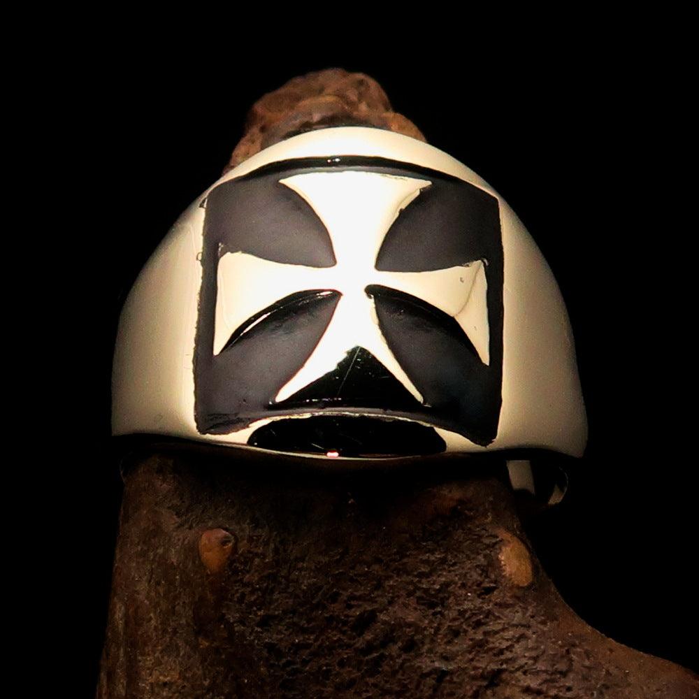 Knights Templar Ring - Black Solid Brass With Cross - Bricks Masons