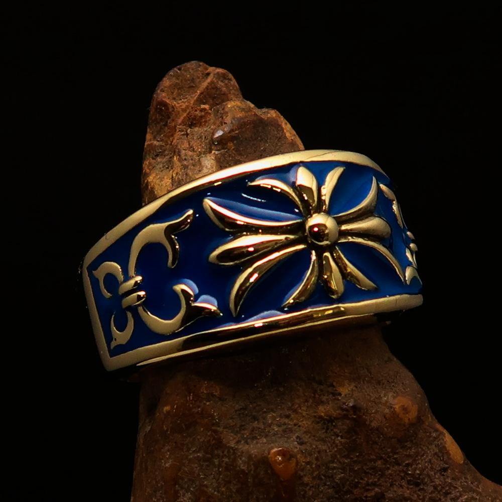 Knights Templar Ring - Blue & Gold Brass Cross - Bricks Masons
