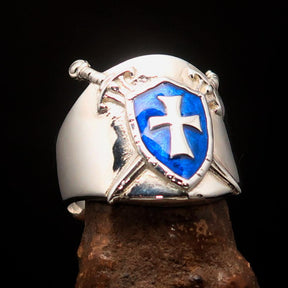 Knights Templar Ring - Blue Shield Cross Sterling Silver - Bricks Masons