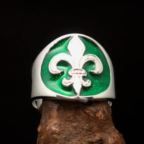 Knights Templar Ring - Green Fleur De Lis Sterling Silver - Bricks Masons