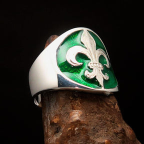 Knights Templar Ring - Green Fleur De Lis Sterling Silver - Bricks Masons