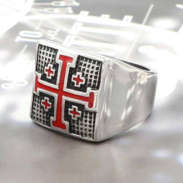 Knights Templar Ring - Jerusalem Cross (Gold/ White) - Bricks Masons