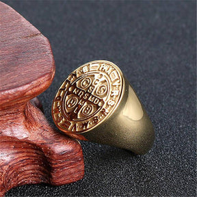 Knights Templar Ring - Saint Benedict Medal - Bricks Masons