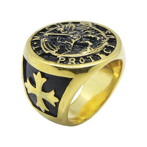Knights Templar Ring - Saint Michael Protect Us Different Color - Bricks Masons