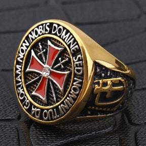 Knights Templar Ring - Stainless Steel Rhinestone Red Cross - Bricks Masons