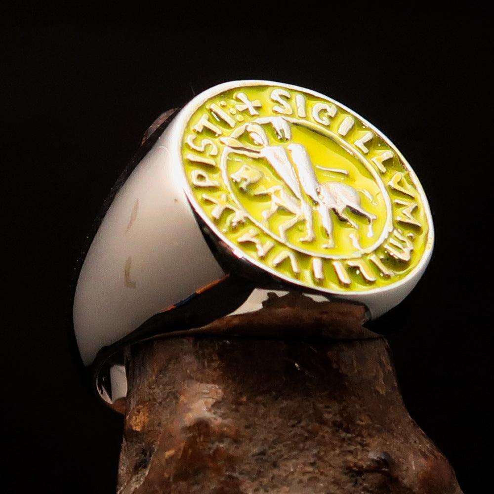 Knights Templar Ring - Yellow Sigillum MilItum XPISTI Sterling Silver - Bricks Masons