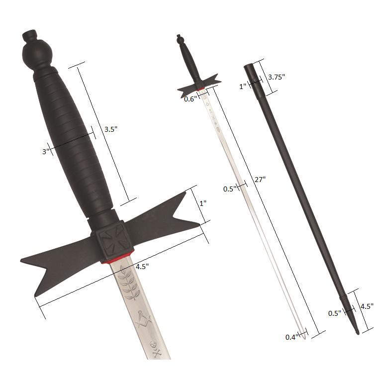 Knights Templar Sword - with Black Hilt and Black Scabbard - Bricks Masons