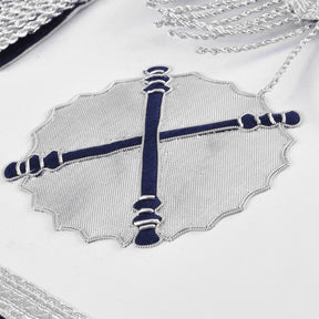 Marshal Blue Lodge Officer Apron - Dark Blue With Silver Hand Embroidery Bullion - Bricks Masons
