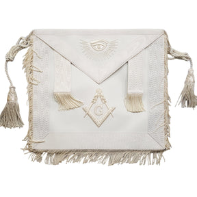 Master Mason Blue Lodge Apron - All White with Tassels & Cords - Bricks Masons