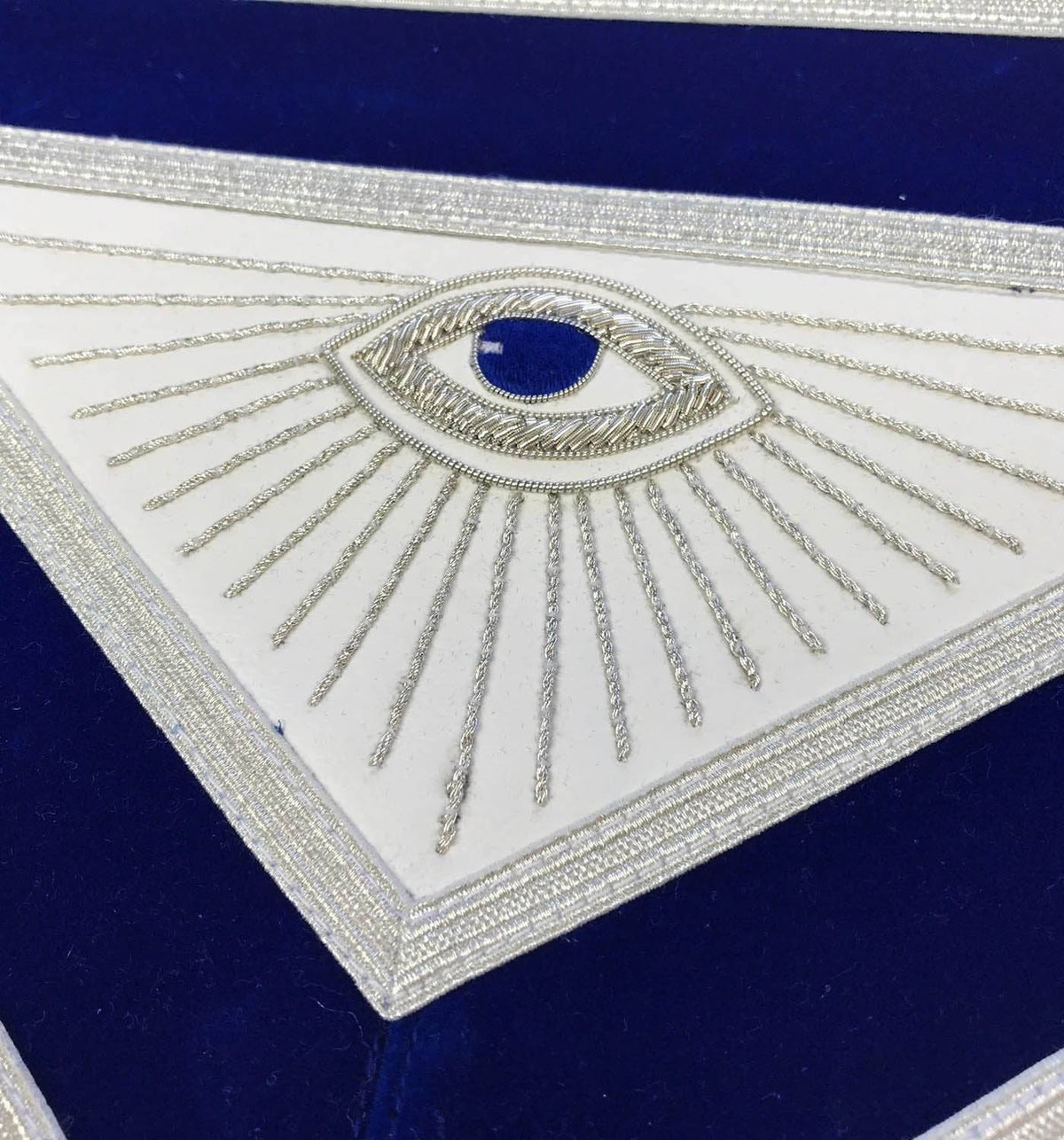 Master Mason Blue Lodge Apron - Blue Velvet with Silver Fringe Hand Embroidered - Bricks Masons