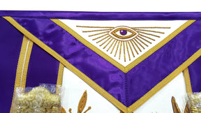 Master Mason Blue Lodge Apron - Purple Gold Hand Embroidery - Bricks Masons