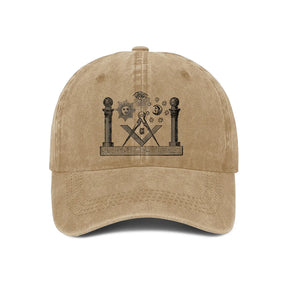 Master Mason Blue Lodge Baseball Cap - Printed Emblem Various Colors - Bricks Masons