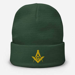 Master Mason Blue Lodge Beanie - Square and Compass G Golden Embroidery - Bricks Masons