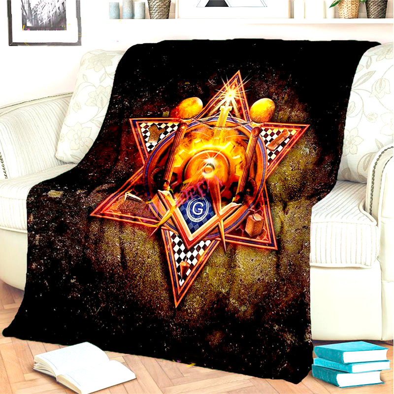Master Mason Blue Lodge Blanket - 3D Printed Square and Compass G Flannel - Bricks Masons