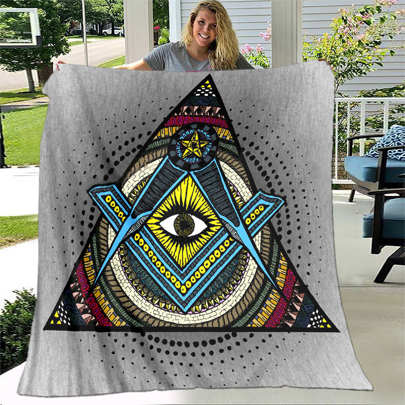 Master Mason Blue Lodge Blanket - All Seeing Eye Square and Compass G - Bricks Masons