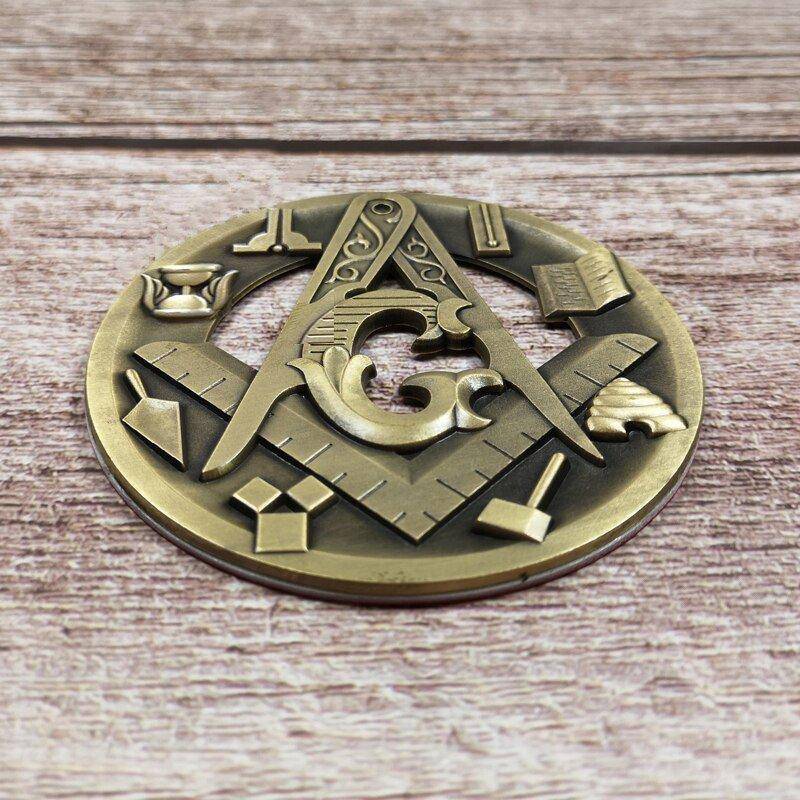 Master Mason Blue Lodge Car Emblem - 3D Auto Emblem Compass And Square Tools Medallion - Bricks Masons