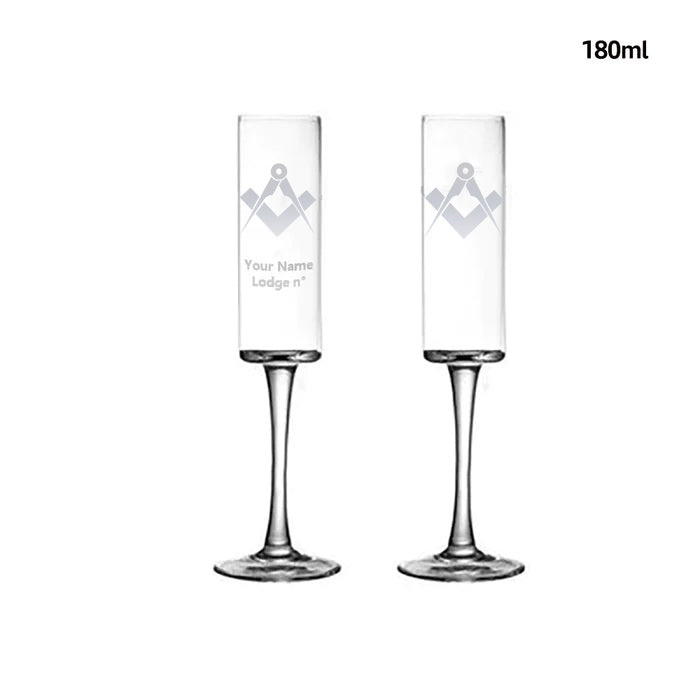 Master Mason Blue Lodge Champagne Flute - 2 Pieces Set - Bricks Masons