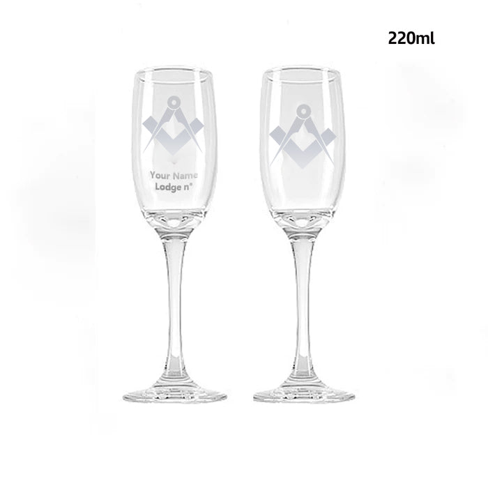 Master Mason Blue Lodge Champagne Flute - 2 Pieces Set - Bricks Masons
