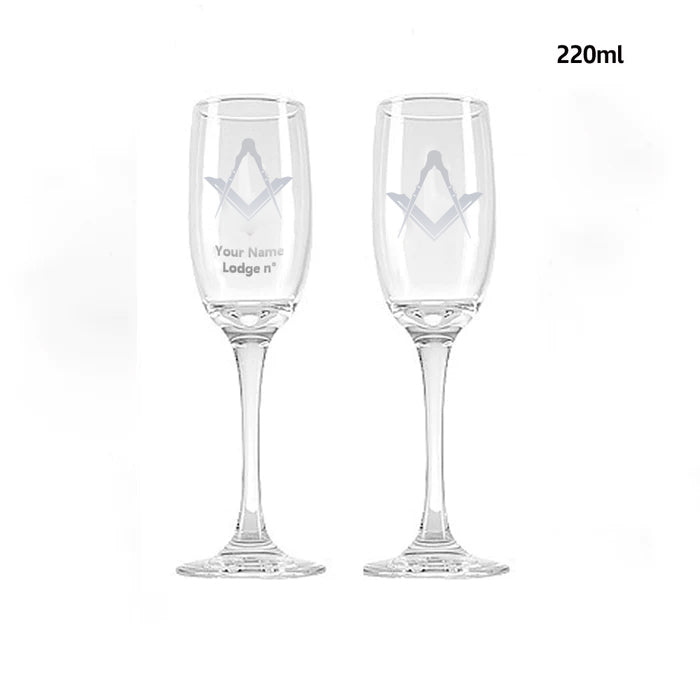 Master Mason Blue Lodge Champagne Flute - 2 Pieces Set - Bricks Masons