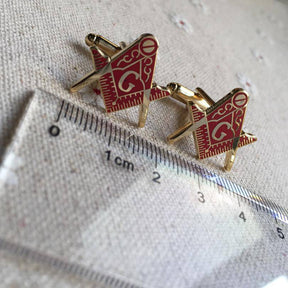 Master Mason Blue Lodge Cufflink - Red Square & Compass - Bricks Masons
