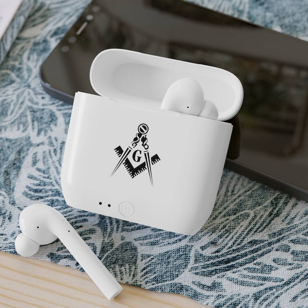 Master Mason Blue Lodge Earbud - White with Square & Compass G - Bricks Masons