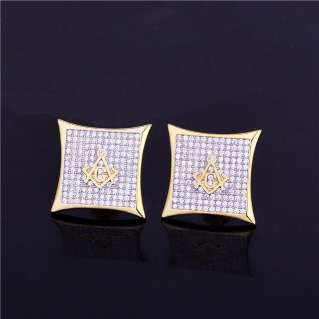 Master Mason Blue Lodge Earring - Gold & Silver Zirconia - Bricks Masons
