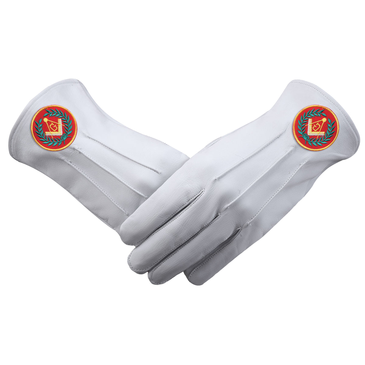 Master Mason Blue Lodge Glove - Leather With Red Patch & Wreath - Bricks Masons