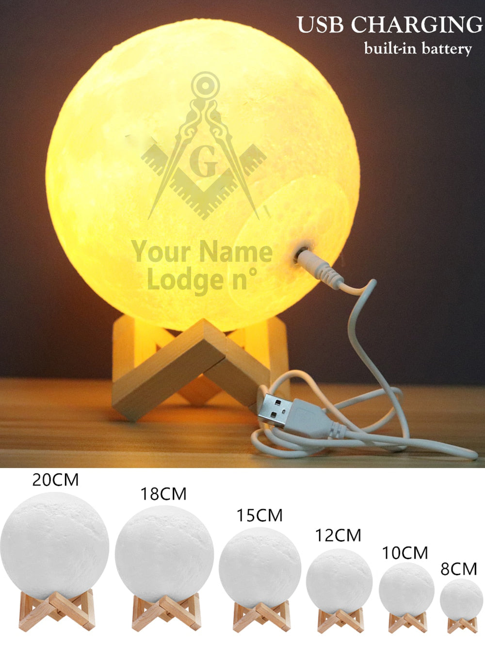 Master Mason Blue Lodge Lamp - 3D Moon Various Colors - Bricks Masons