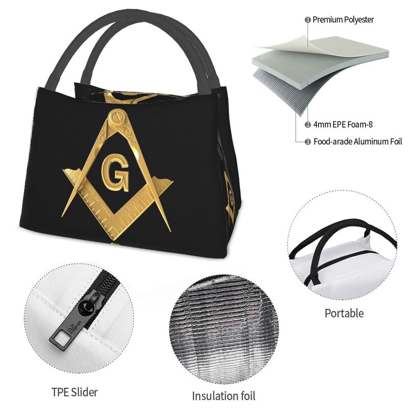 Master Mason Blue Lodge Lunch Bag - Square and Compass G Thermal Insulated [Multiple Variants] - Bricks Masons
