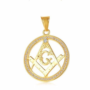 Master Mason Blue Lodge Necklace - Compass and Square G Gold - Bricks Masons