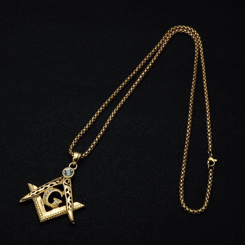Master Mason Blue Lodge Necklace - Extra Crystal Square & Compass G - Bricks Masons