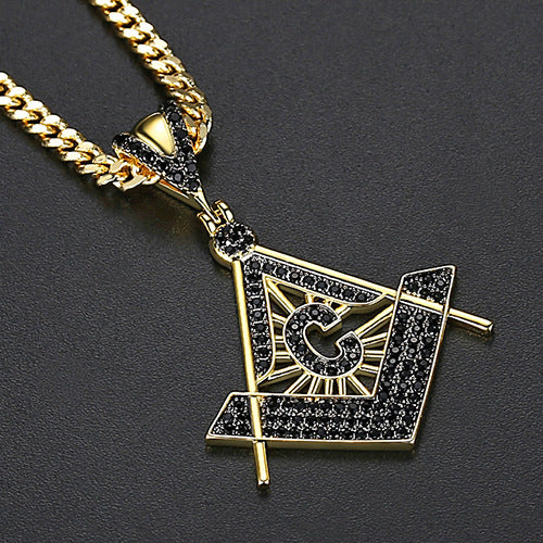 Master Mason Blue Lodge Necklace - Gold & Black Copper Zircon - Bricks Masons