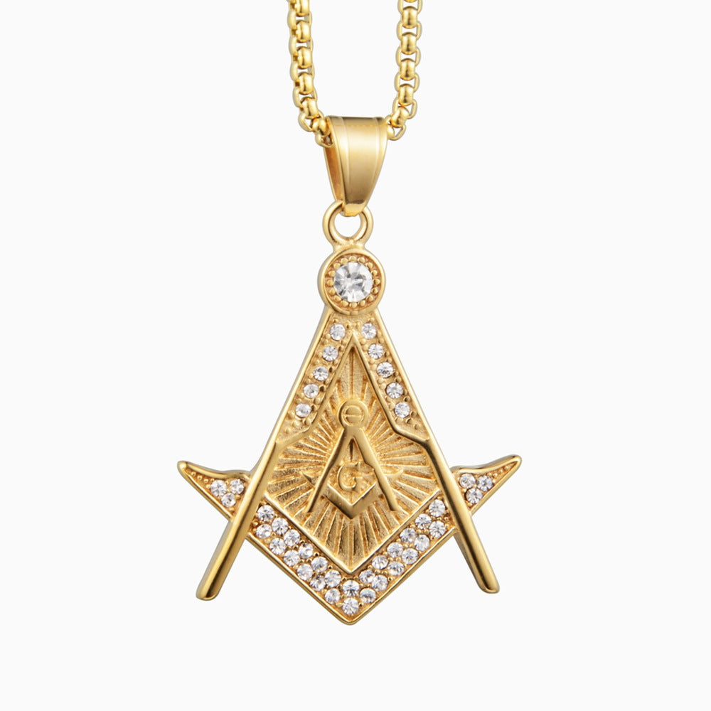 Master Mason Blue Lodge Necklace - Silver & Gold Double Square And Compass G - Bricks Masons
