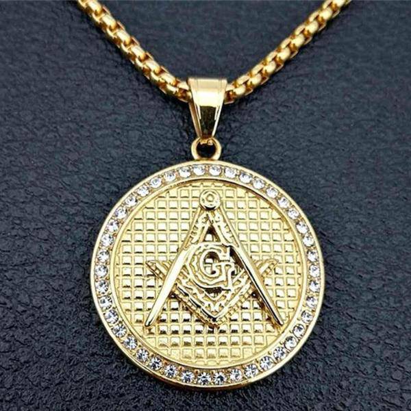 Master Mason Blue Lodge Necklace - Square Compass G Zirconia - Bricks Masons