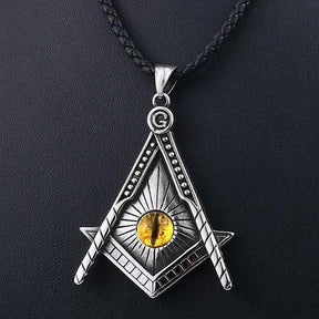 Master Mason Blue Lodge Necklace - Yellow Eye Stainless Steel - Bricks Masons