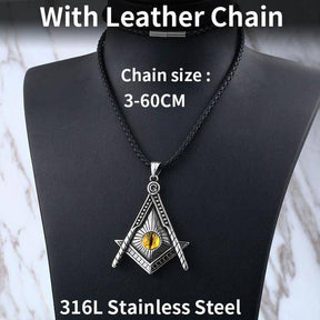 Master Mason Blue Lodge Necklace - Yellow Eye Stainless Steel - Bricks Masons