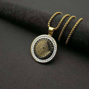 Master Mason Blue Lodge Necklace - Zirconia Stainless Steel Gold & Silver - Bricks Masons