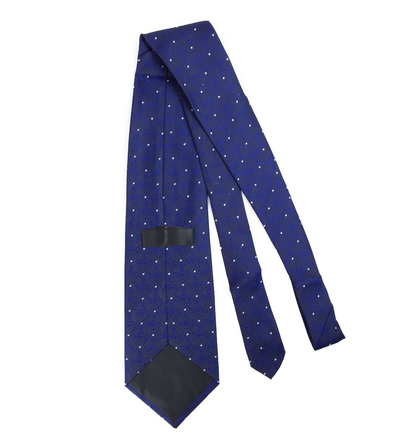 Master Mason Blue Lodge Necktie - Blue & Black with Polkadot Square & Compass G - Bricks Masons