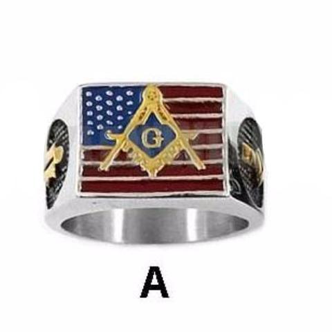 Master Mason Blue Lodge Ring - American Flag - Bricks Masons