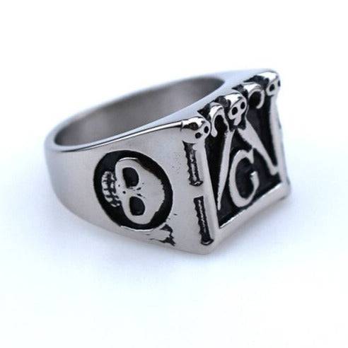 Master Mason Blue Lodge Ring - Black Compass & Square G - Bricks Masons