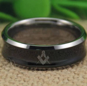 Master Mason Blue Lodge Ring - Black Concave Tungsten Personalizable - Bricks Masons