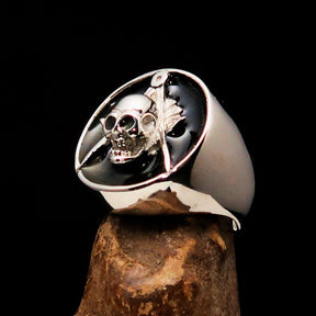 Master Mason Blue Lodge Ring - Black Sterling Silver With Skull Square and Compass - Bricks Masons