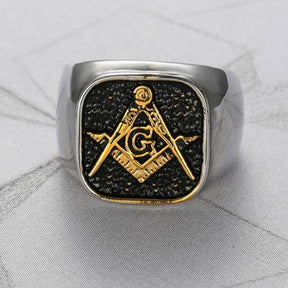 Master Mason Blue Lodge Ring - Classic Compass & Square - Bricks Masons